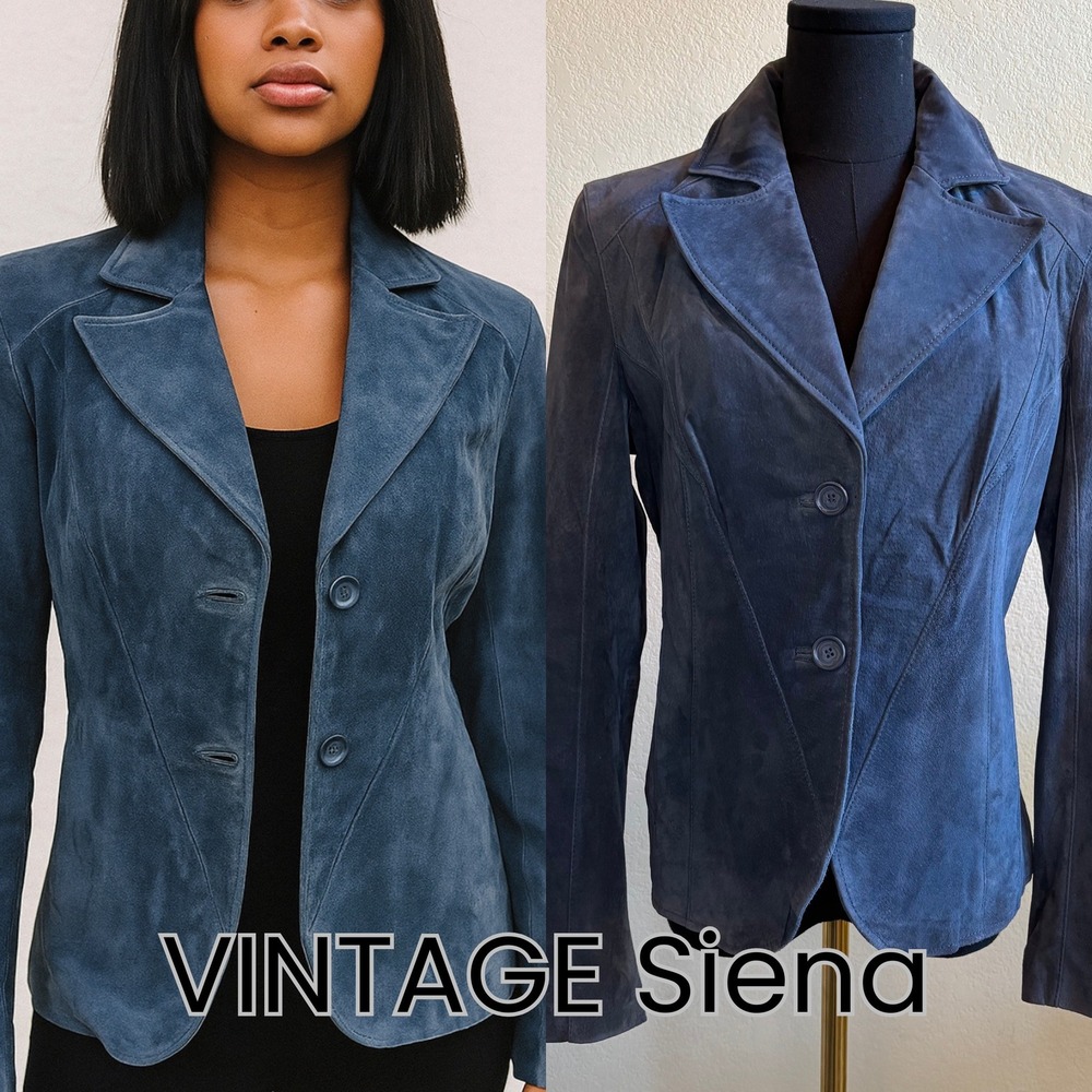 VINTAGE‎ 1990s Siena Collection Blue Suede Blazer,  Leather Jacket, Size 6